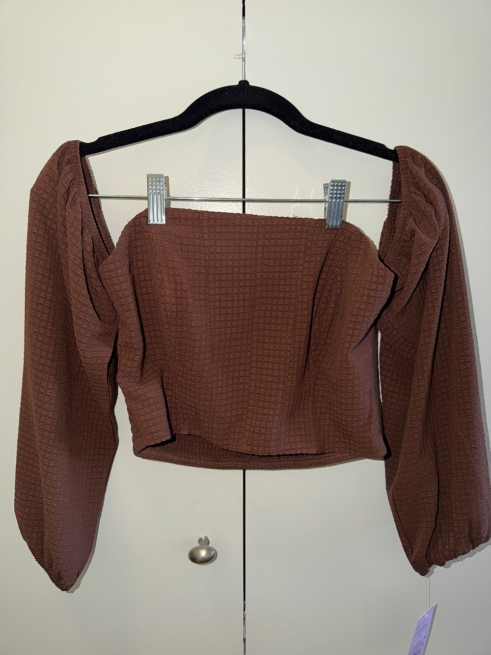 Brown Off the Shoulder Cropped Top - , Women Tops